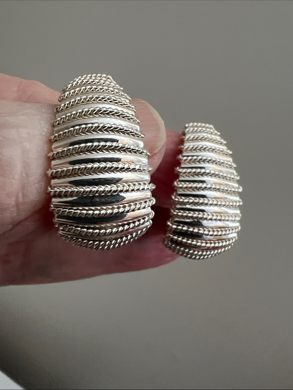 Sparkling Silver Tone Drop Hoop - Pierced Earrings - Vintage